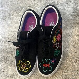 Vans Black Sneakers with Colorful Floral Embroidery